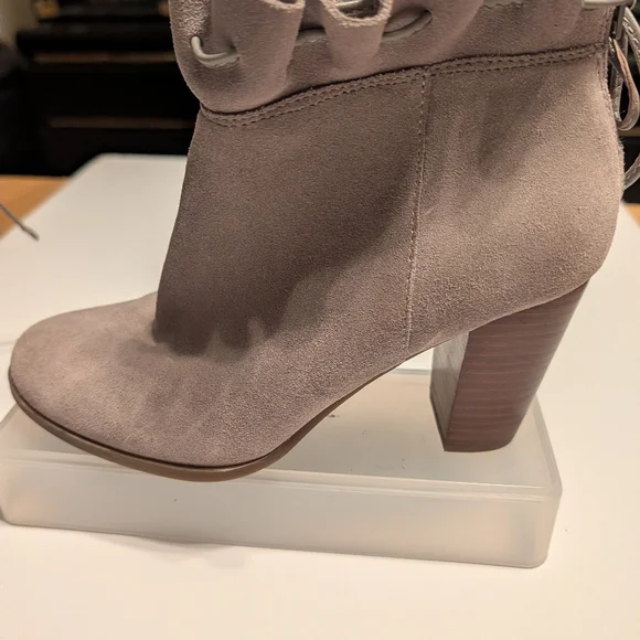 Crown & Ivy Morcella Ruffle Ankle Boots - Light Gray Suede - Picture 3 of 12